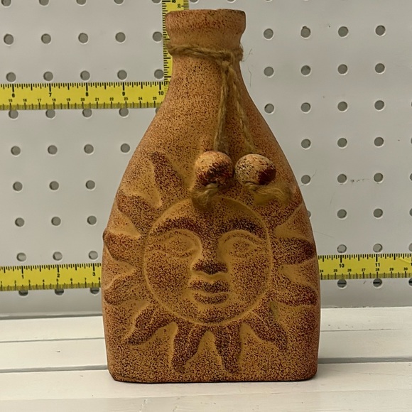Other - TERRA COTTA VASE with a Sun embellishment 7.5” tall 5” wide